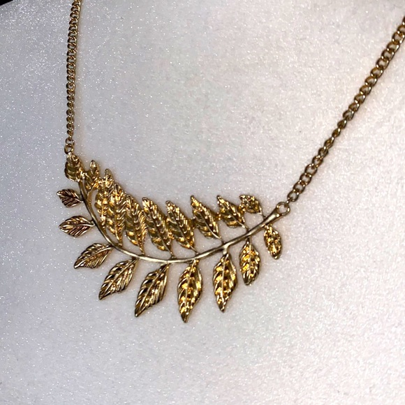 Gold Olive Leaf Bib Statement Necklace - Picture 4 of 16